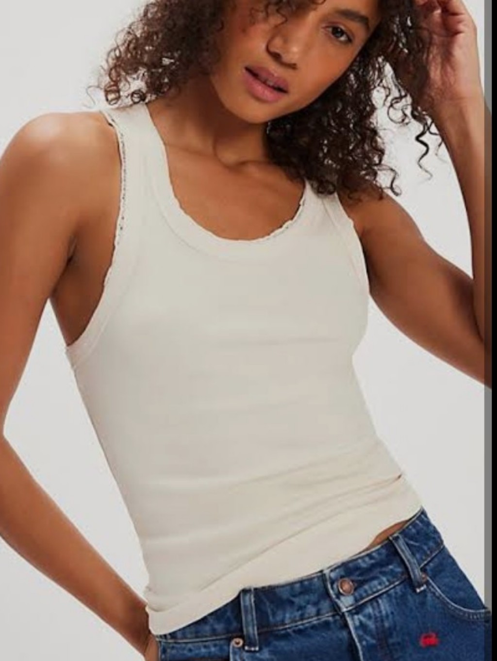 We The Free By Free People Cream Tank *Small *Nwt *Super Cute Red Stitch Detail